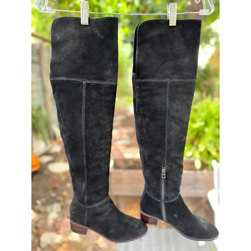 Coach Lucia Black 100% Suede Leather Over The Knee 1.75” Heel Tall Boots SZ 6.5